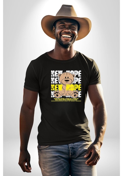 Yeni Umut Unisex Unisex Siyah Organik Baskılı T-shirt Penye Yüksek Kalite Siyah