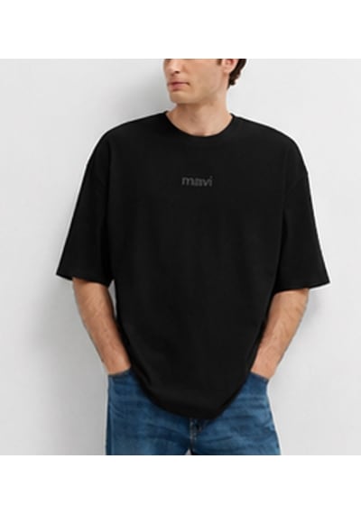 Mavi M0613553-900 Mavi Baskılı T-shirt Erkek Tişort Siyah