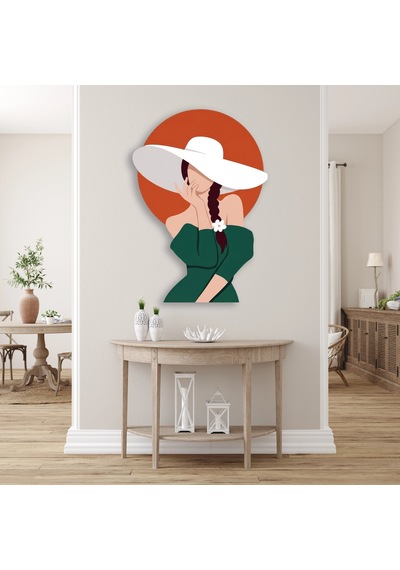 Beyaz Şapkalı Kadın - Metal Tablo - Dec0122 46 X 65 Cm Çok Renkli