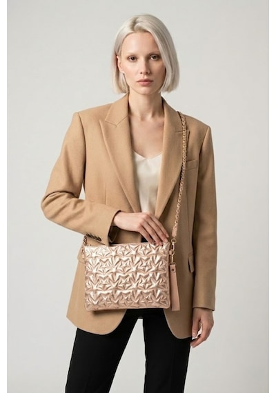 Gl-003 Yıldız Dikişli Kadın El Çantası Clutch Çanta Omuz Çantası Çapraz Çanta Pörtföy Çanta Bakır