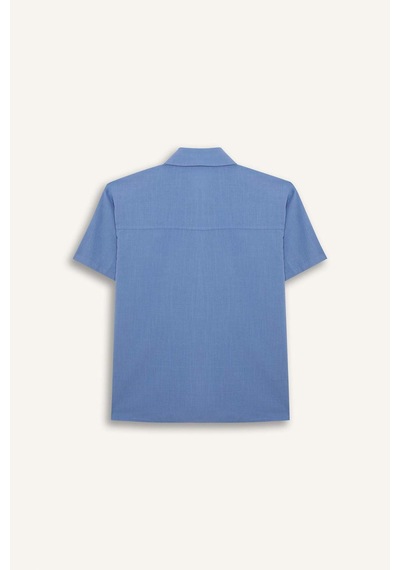 Defacto Erkek Çocuk Oversize Geniş Kalıp Polo Yaka Kısa Kollu Gömlek E5832a825hsbe422 Mavi
