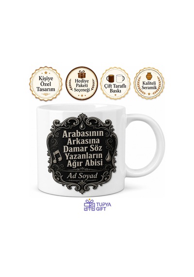Arabasının Arkasına Müslüm Sözü Yazanlara Ağır Abi Arabesk Kupa Bardak Hediye Beyaz / Çok Renkli
