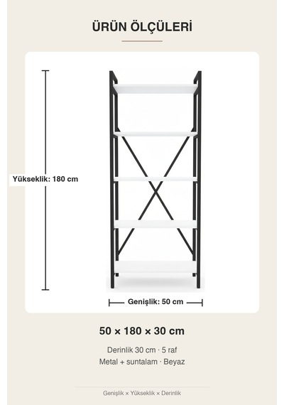 Upstyle Solin Kitaplık Beyaz 50 180 30 Cm