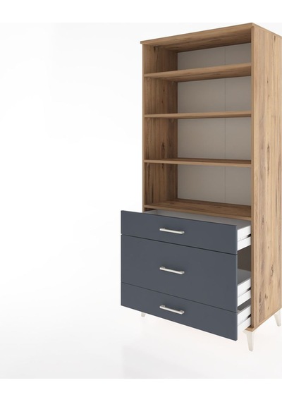 Hyperion Dolap 4 Raflı 3 Çekmeceli 88x44x195 Çam-antrasit Çam