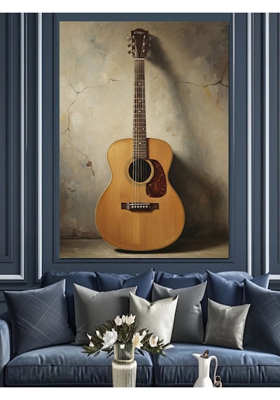 Ahşap Tablo Akustik Gitar Müzik Aleti Yiyecek Ve İçecek Tabloları