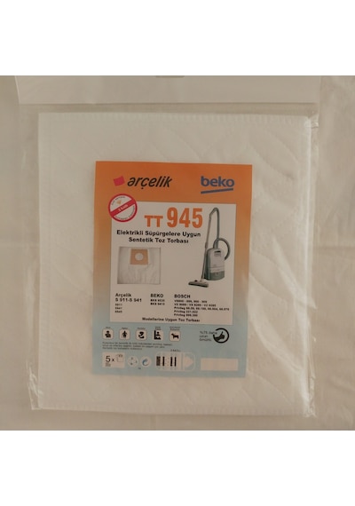 20 Adet Arçelik Uyumlu Beko Tt945 Elektrikli Süpürge Toz Torbası