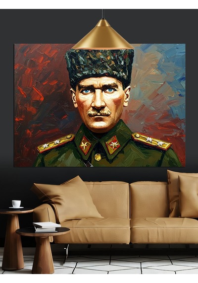 Asker Üniformalı Atatürk Dekoratif Kanvas - Mdf Ahşap Tablo
