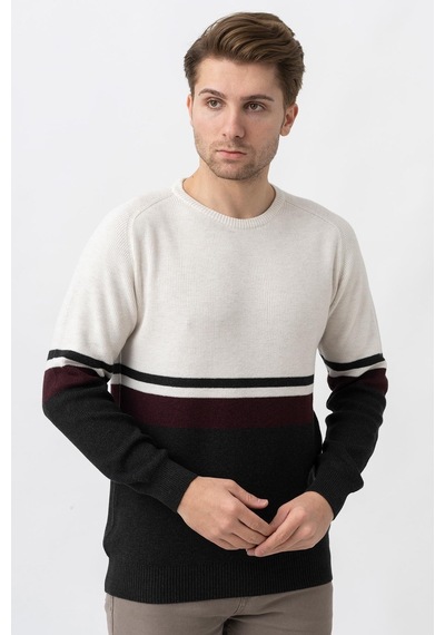 White Stone Medellín 10195 Slim Fit Bisiklet Yaka Triko Ekru Bordo Antrasit-ekru Bordo Antrasit Ekru - Bordo - Antrasit