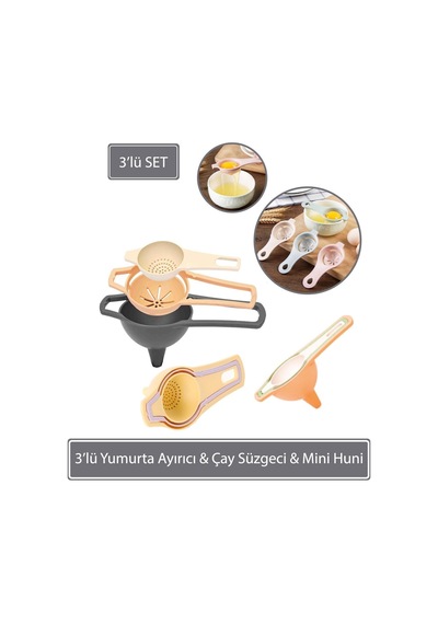 3 Lü Yumurta Ayırıcı & Çay Süzgeci & Mini Huni Plastik Diğer