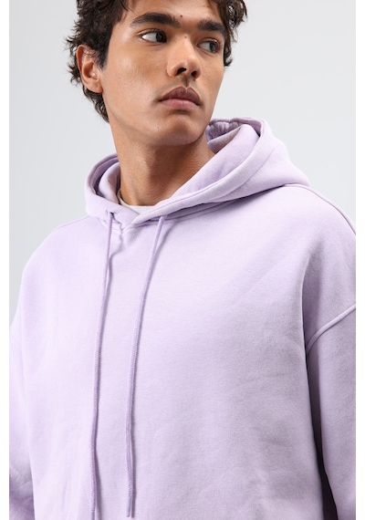 Vamos Basic Oversize Yıkamalı Hoodie Lila
