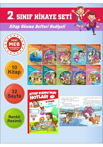 2.sınıflar İçin Okumayı Sevdiren 10 Lu Hikaye Seti 11 Kitap Okuma Defteri Hediyeli