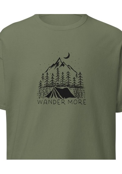 Wildstyle Wander More Gezgin Dağ Kamp Çadır Doğa Baskılı Unisex Pamuklu Tişört Haki