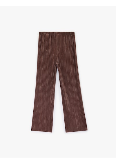 Koton Yüksek Bel Geniş Paça Piliseli Pantolon Kahverengi 6sak40013uk Kahve