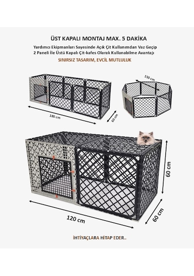 Leganest Üstü Kapanabilir Köpek Kedi Tavşan Çiti 8 Adet 60 x 60 CM