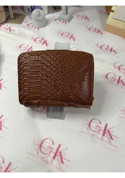 Gk Gamzelirenklerim Luxury Fashıon&accessorıes Yılan Derisi Mıknatıslı Lüx Cüzdan Suni Deri Taba