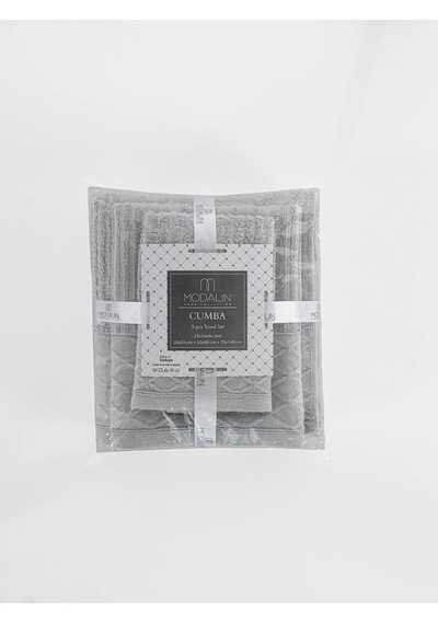 Cumba %100 Pamuk 3 Lü Havlu Takımı - 30x50, 50x90, 70x140 Gri