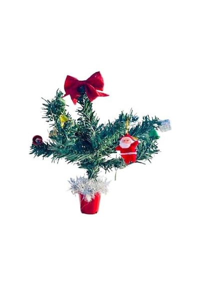 Bukıro Mini Yılbaşı Ağacı, Led Işıklı, Kırmızı Saksılı, Yeşil Ve Kırmızı, 25 Cm, Plastik Yapay Çam, No Diğer