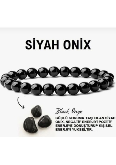 Doğal Oniks Taşı Bileklik, Oniks Siyah Enerji Taşı, Negatif Enerji Kalkanı, Unisex El Yapımı Mat Siyah