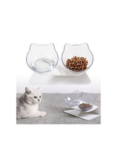 Lion 86982 Kedi Kafalı Şeffaf Kedi Mama ve Su Kabı 2'li
