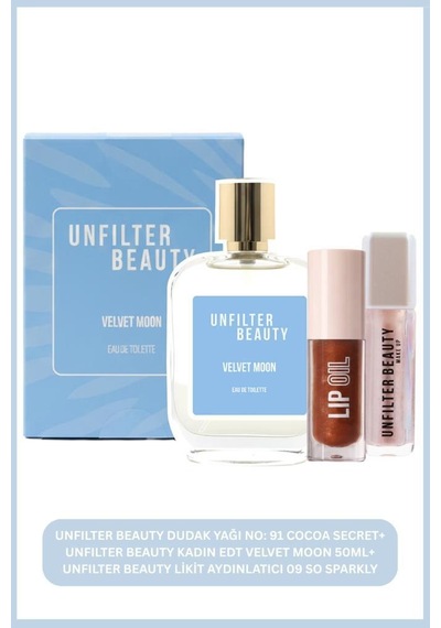 Unfılter Beauty Dudak Yağı No: 91 Cocoa Secret+unfılter Beauty Kadın Edt Velvet Moon 50ml+unfılter Beauty Likit Aydınlatıcı 09 So Sparkly Diğer