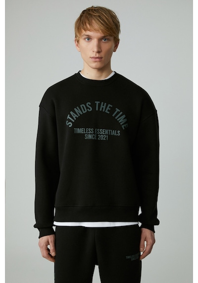 Grımelange Norton Erkek Yuvarlak Yaka 3 İplik Siyah Sweatshirt Siyah