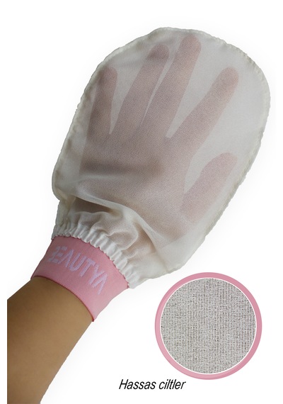 Ekru Lastikli Banyo Duş Kesesi Peeling Eldiveni %100 Floş Ipek Hassas Ciltler Için