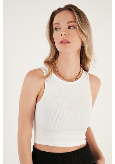 Lela Fitilli Super Crop Örme Bayan Atlet 5865554 Beyaz