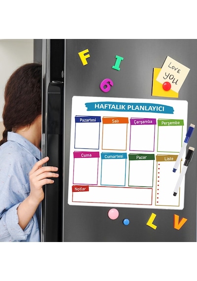 Hafalık Magnet Planlayıcı , Mıknatıslı Yazıtahtası + 2 Kalem