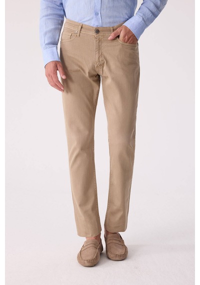 Erkek Bej Slim Fit Üst Cep Kanvas Pantolon