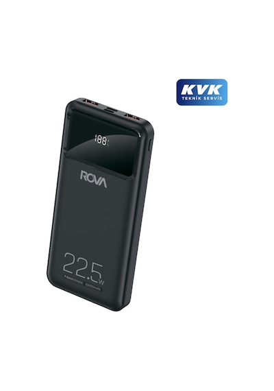 Rova Pws608 Power Bank Hızlı Şarj Göstergeli Pd 10.000 Mah 22.5v Destekli Kvk Garantili Siyah