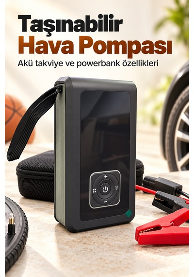Powerbank Özellikli Akü Takviye Cihazı Ve Taşınabilir Hava Pompası