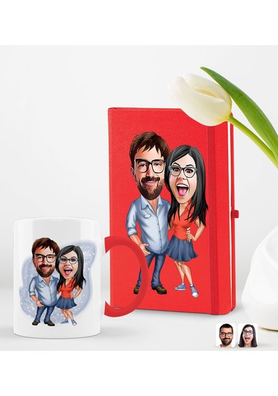 Bk Gift Kişiye Özel Sevgililer Karikatürlü 2 Li Defter Kupa Hediye Seti, Sevgiliye Hediye, Sevgililer Günü Hediyesi-2