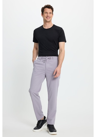 Tudors Erkek Slim Fit Dar Kesim Beli Lastikli Bağcık Detaylı Gri Pantolon-41664 gri