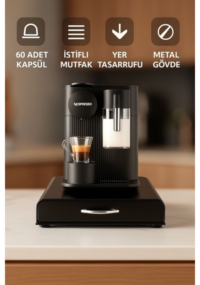 60 Adet Kapasiteli Nespresso Kapsül Kahve Standı Kahve Çekmecesi Mt195sy Gri