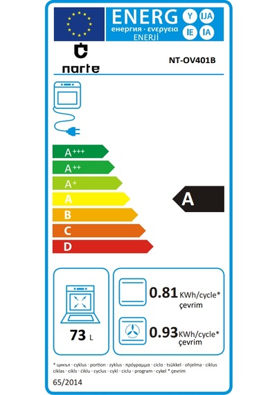 Narte NT-OV401B 73 L Ankastre Fırın Siyah