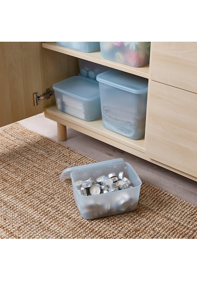 Ikea Rykta Kapaklı Kutu Şeffaf Gri-mavi 18 X 24 X 12 Cm/3.5 Lt Saklama Kutusu Açık Mavi