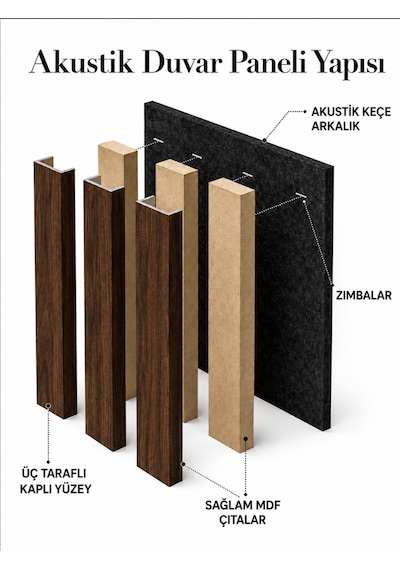 Beylini Mdf Ahşap Duvar Akustik Paneli 3d Ses Engelleyici Yalıtımlı Panel 47x47 Cm Tavan Duvar Kapı Kaplama Ceviz Renk