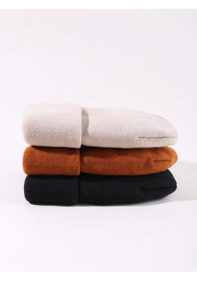 Eke Tekstil Unisex Katlamalı 3'lü Bere Seti Kiremit - Siyah - Taş Siyah - Kiremit