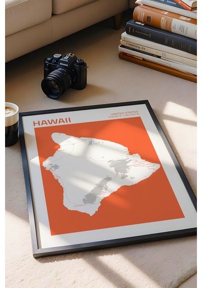 Hawaii Haritası Çerçeveli Tablo Lüks Salon Ofis Duvar Dekorasyonu Hediyelik Tablo