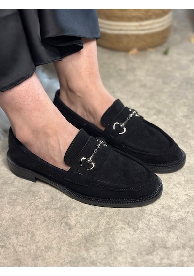 Günlük Kadın Siyah Loafer Klasik Desenli Taban Tokalı Oval Burunlu Makosen Ayakkabı 120 Siyah Süet Platin Günlük Kadın Siyah Loafer Klasik Desenli Taban Tokalı Oval Burunlu Makosen Ayakkabı 120 Siyah Süet Platin