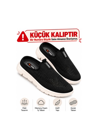 Wordex Noka Nina Keten Rahat Esnek Taban Kapalı Sabo Kadın Terlik Siyah-beyaz