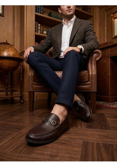 Komcero 6y3546-189 Erkek Hakiki Deri Tokalı Comfort Loafer Ayakkabı Kave