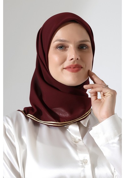 Tesettür Biyeli Bürümcük Düz Şifon Eşarp - Bordo Bordo