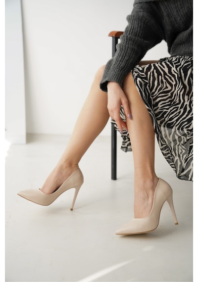 Divolya Oli Bej 11 Cm Topuklu Günlük Kullanım Stiletto Bej