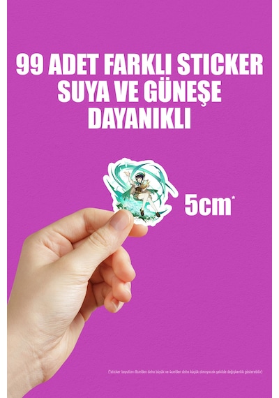 Genshin Impact Tüm Karakterler Video Oyun Telefon Laptop Yapışkanlı Folyo Sticker Paketi 99 Adet Çok Renkli