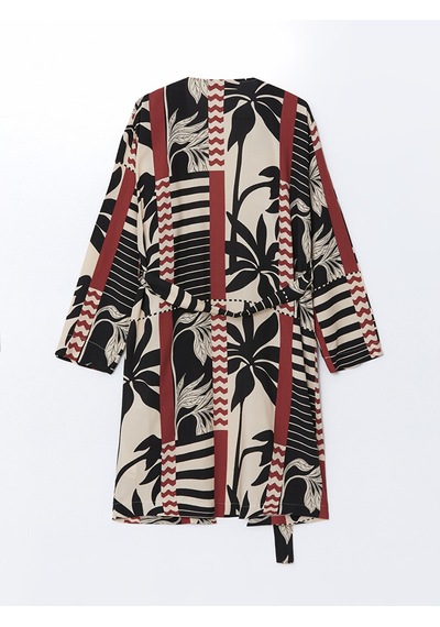 Lcw Modest Siyah Şal Yaka Desenli Oversize Kadın Kimono