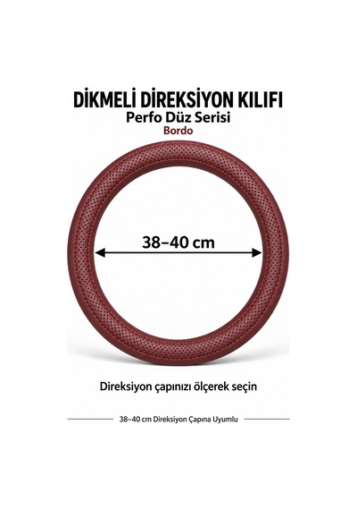 Trobus Mitsubishi L200 2015-2023 Uyumlu Dikmeli Direksiyon Kılıfı Perfo Düz Delikli Deri Bordo