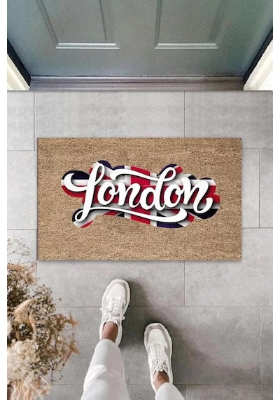 Dijital Baskı Bej London Bayrak Paspas K-3024 Renkli