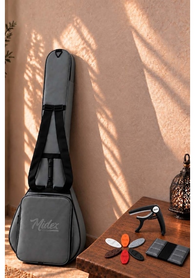 Midex CS-107 Kısa Sap Saz Bağlama Gigbag Çantası Kılıfı Kalın Soft Case (Kapo + 6 Adet Mızrap + Mızrap Cüzdanı)
