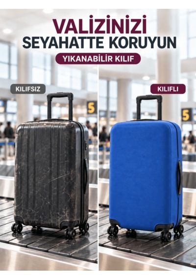 Beylini Valiz Kılıfı Likralı Esnek Çizilme Önleyici Yıkanabilir Dayanıklı Koruyucu Kumaş Bavul Koruyucu Büyük Boy Mavi